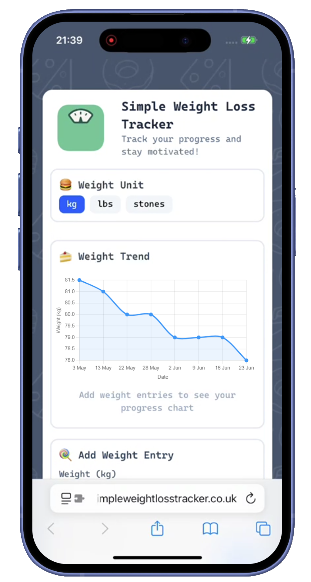Screenshot of Simple Weight Loss Tracker